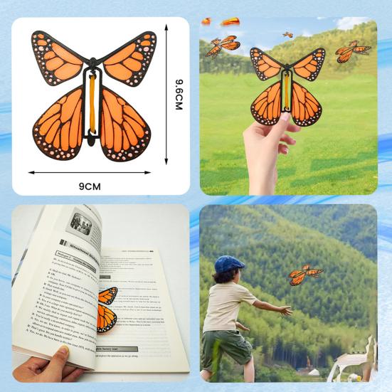Wind Up Fluttering Butterfly Toy Flying Motion Butterfly Bookmarks with Rubber Band Mechanism Colorful Cardstock Wings