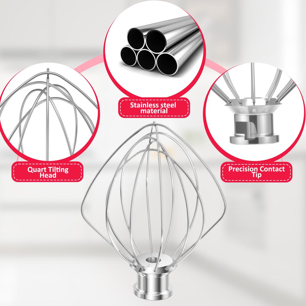 Dough Hook Whisk Wire Whip Attachment Dishwasher Stainless Steel egg Whisk for 4.5-5 Quart Tilt Head Stand Mixer