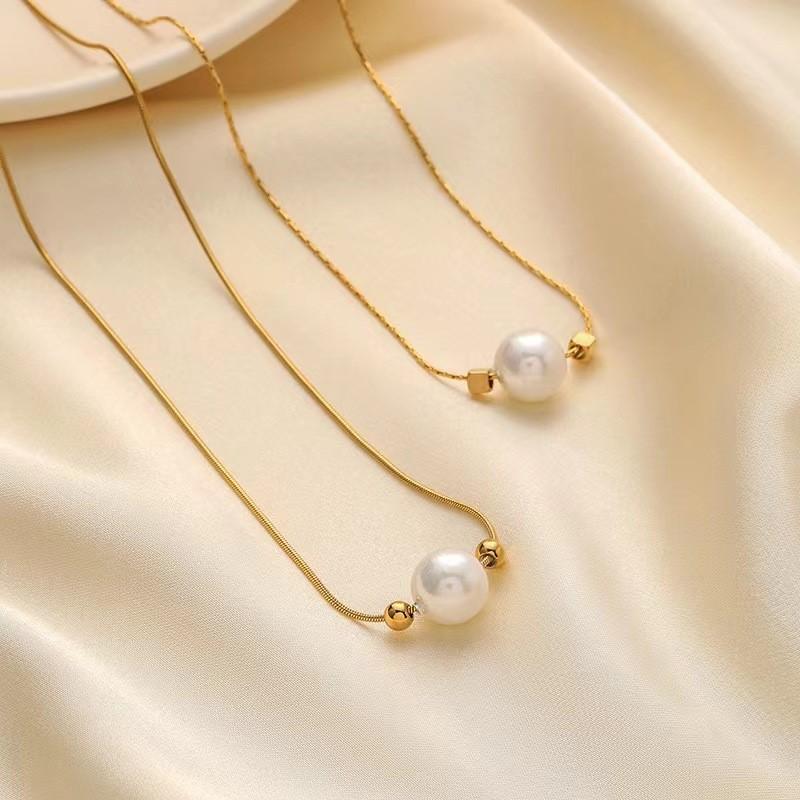 Stainless Steel Imitation Pearl Pendant Necklace For Women Niche All-Match Jewelry Accessory