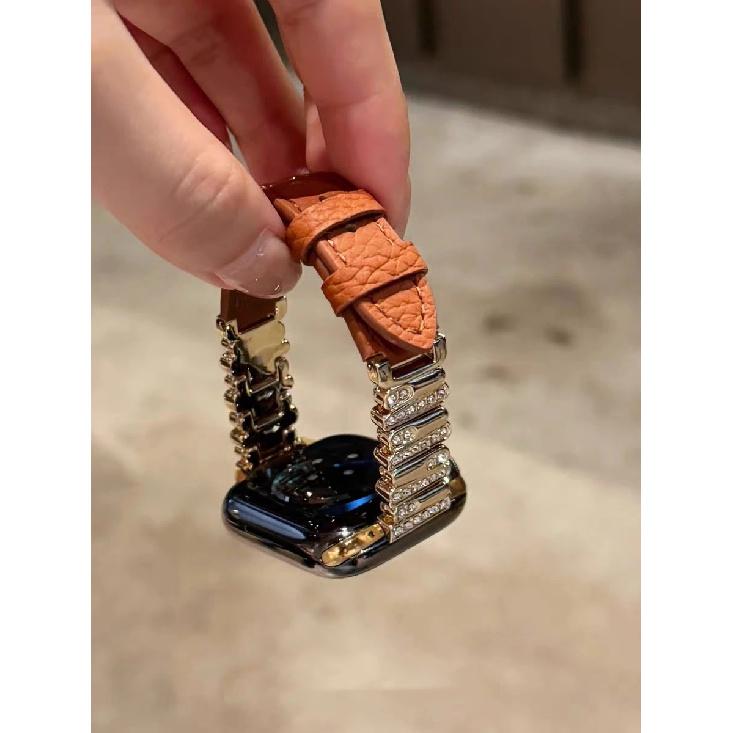 

Advanced Bling Leather loop For Apple Watch band women Series Ultra 11/10/9/8/7 40mm 41mm 42mm 44mm 45mm 46mm Strap S10 S11 46MM золотий