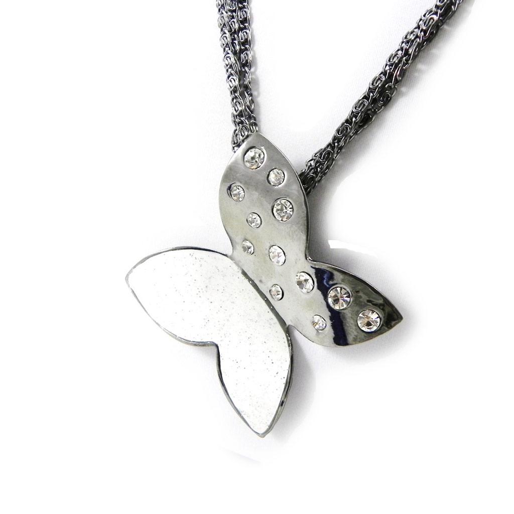 

NOA [I2223] - Серебристо-белое дизайнерское колье «Хрустальная бабочка»