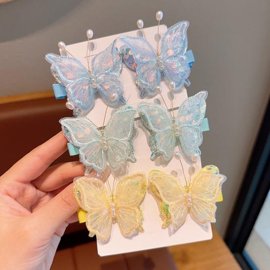 Girl Hairpin Double Layer Mesh Yarn Butterflies Decor Hair Clip with Imitation Pearls