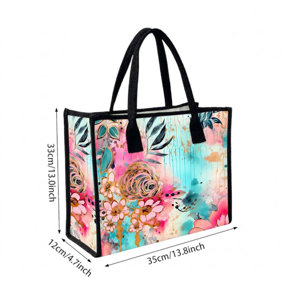 Boho Watercolor Floral Tote Bag Large Casual Fashion Handbag for Daily Use