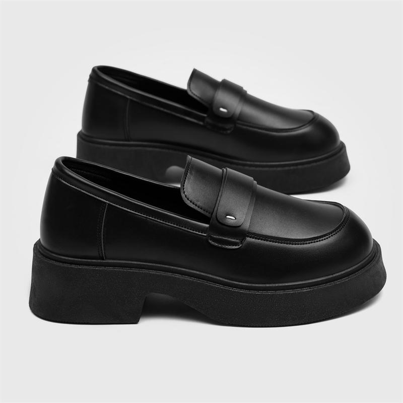 British Style Platform Loafers Men  Plus Size Round Toe Single Shoes Male Thick Bottom Pu Leather Shoes