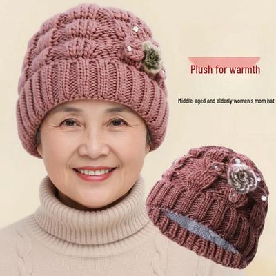 Warm Knitted Wool Hat for Middle-Aged and Elderly Women