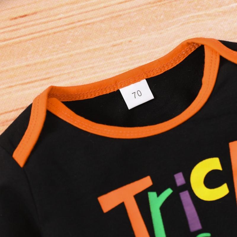 Baby Romper Pants And Hat Three Piece Set Letter Pumpkin Print Baby Halloween Costume Set