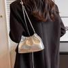 Summer High-end Niche Versatile Crossbody Chain Bag Women's 2024 New Silver Drawstring Bucket Bag Cloud Bag