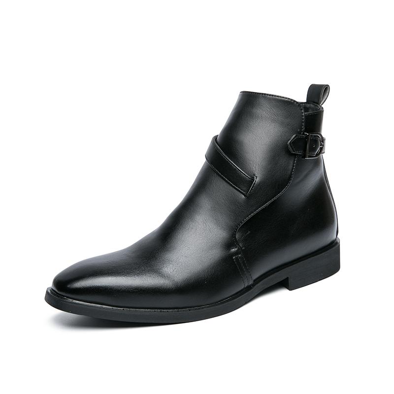 Men'S Ankle Boots Brown Black Classic Fashion Business Shoes With Buckle Strap And Zapatillas Hombre