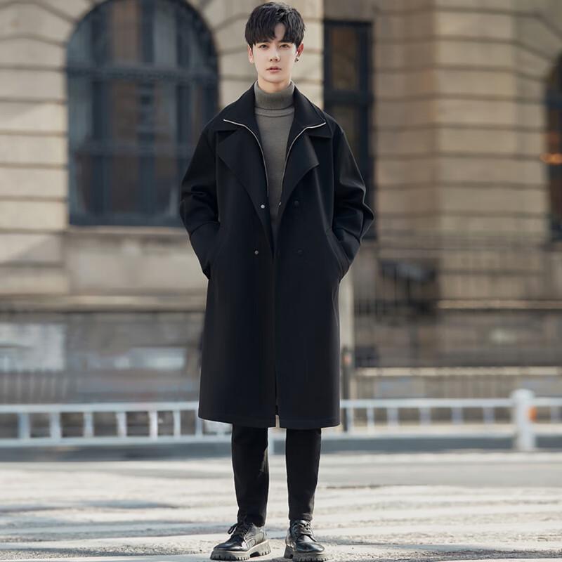 ROMON Men's Mid-Length Faux Two-Piece Business Trench Coat