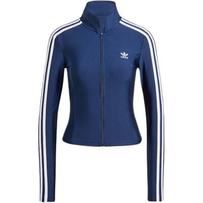 Originals Striped Stand Collar Zipper Long Sleeve Slim Jacket Women Jackets Midnight-Blue JD5023