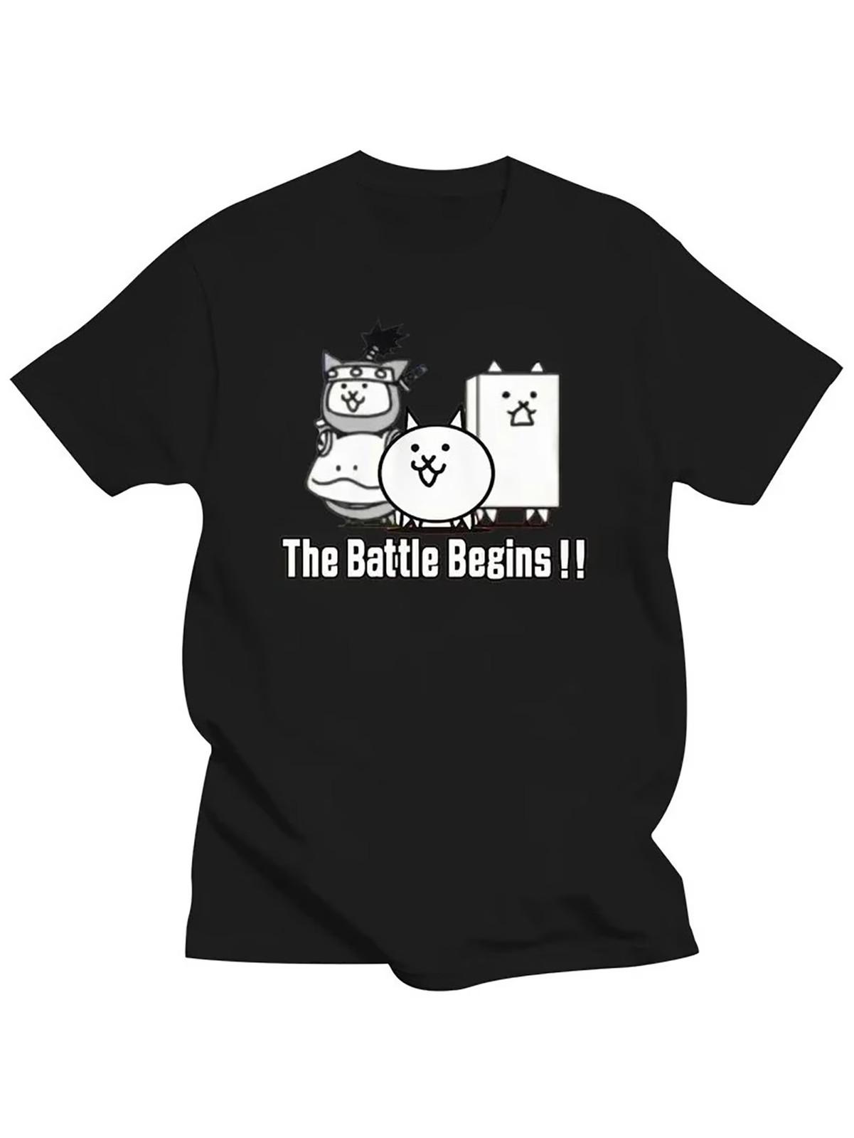 1pc Unisex Cotton T-Shirt with Battle Cats Print, Crew Neck, Regular Fit, Slight 3XL