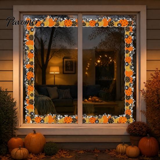 Wall Hanging Party Supplies Halloween Stickers with Pumpkin And Bat Prints, Durable Coated Indoor Paper Decals, Stylish Frame for Holiday Decor