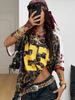 Camiseta Retro de Manga Corta con Cuello en V y Estampado de Leopardo para Mujer