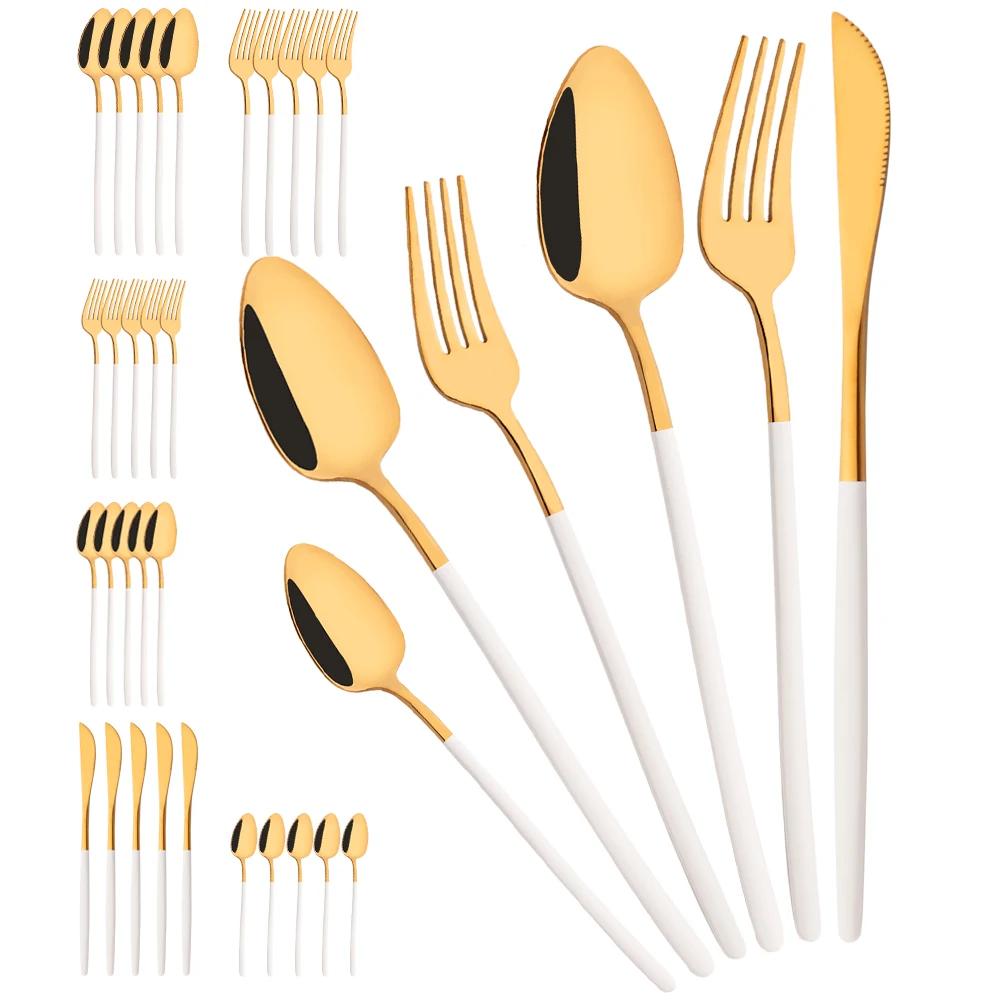 36Pcs Black Cutlery Sets Stainless Steel Knife Fork Spoon Tableware Dessert Mirror Flatware Set Festival Kitchen Dinnerware Gift