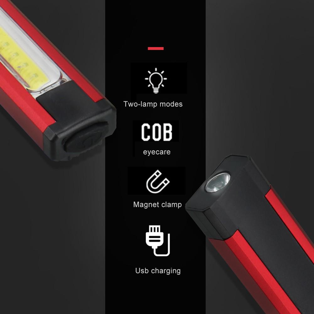 COB LED  Pen Light Magnet USB Rechargeable Work Torch Flashlight Lamp