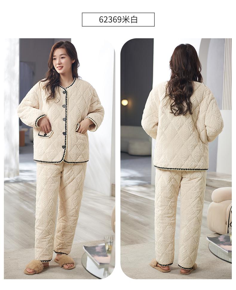Xuanliang Pajamas for Women in Winter with Thickened Three Layer Coral Velvet and Cotton Jacket for Warmth, Home Clothes, Outable Set