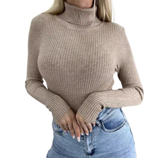 Женский свитер с высоким воротником, эластичная дышащая ткань, однотонный трикотажный пуловер, ленивый стиль, длинный рукав, облегающий свитер L хаки