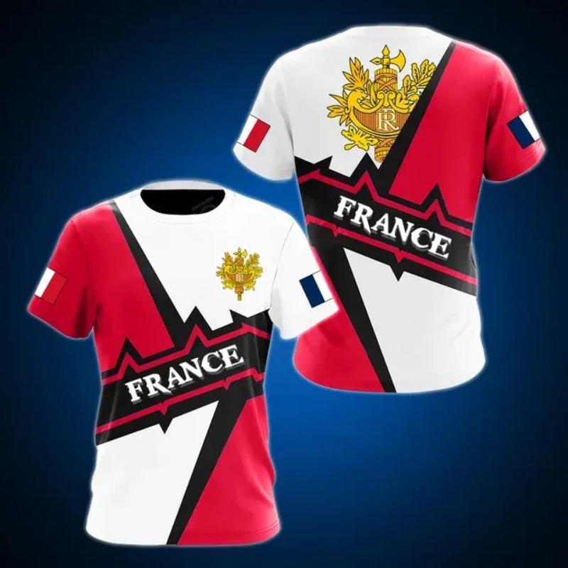 France Emblem Skull Graphic Custom Tees Summer Casual Streetwear Men's Fashion O-neck T-shirts Boys Oversized Short Sleeve Tops
