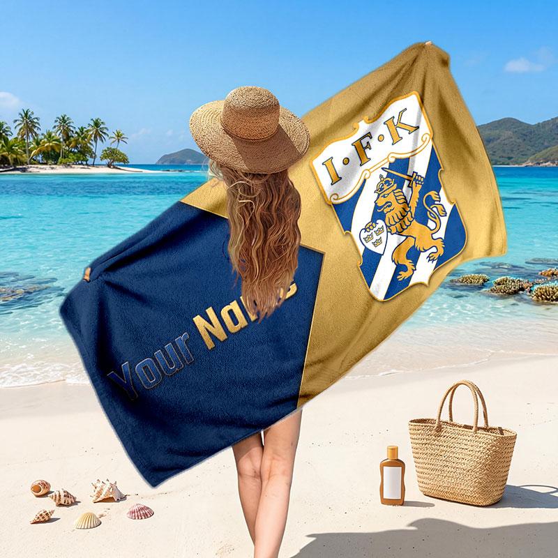 ifk göteborg Custom Beach Towel, Personalized Name Text Print, Football Logo Soft Quick‑Dry Towel Holiday Gift