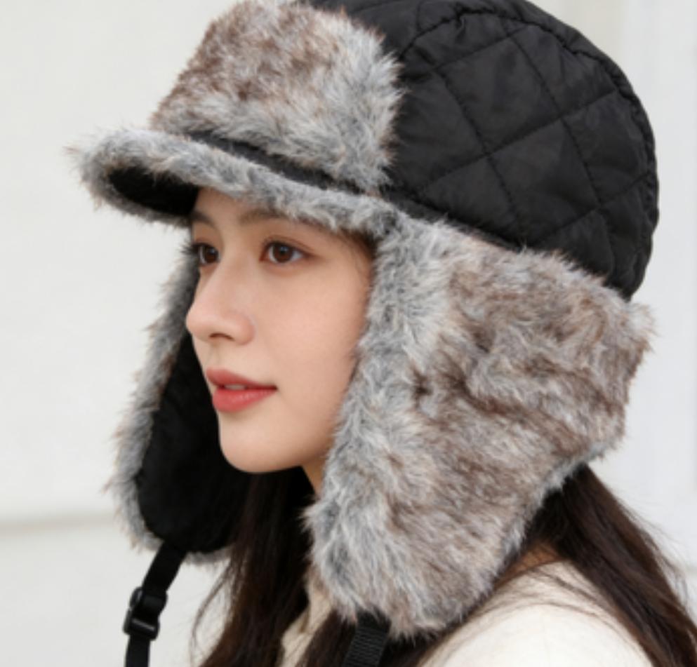 Unisex Warm Russian Troop Style Winter Aviator Bomber Hats with Fur Windproof Mask 100% Polyester Plush for Hunting Trapper