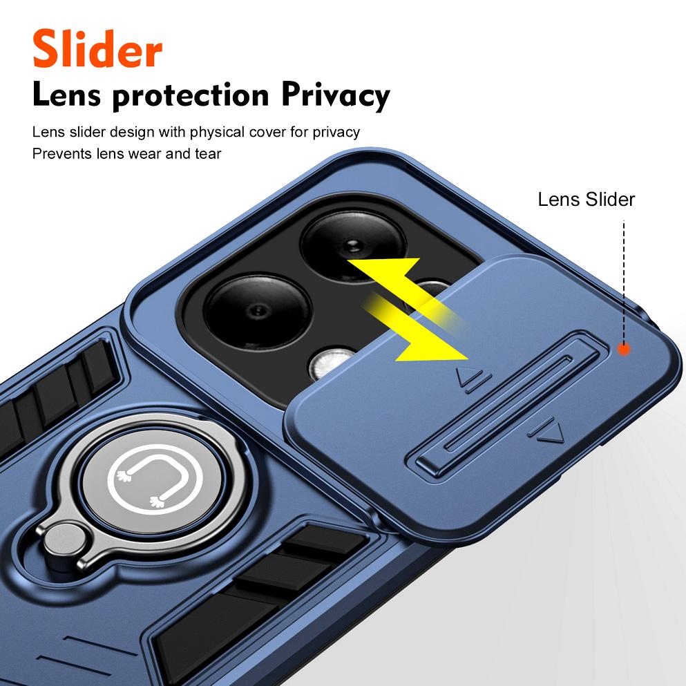 Sliding Window Metal Finger Card Holder Protective Case for Xiaomi Redmi Note 13 Pro 12 Pro + 11 11S 10 Pro 9 9S Bracket Protection Cover