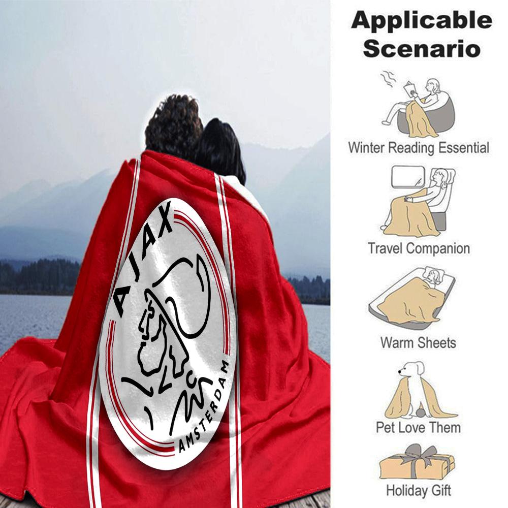 Coperta in Flanella con Stemma Ajax Amsterdam, Morbido Poliestere, Design Moderno, Per Tutte le Stagioni per Campeggio, Viaggi, Regali per le Feste o Compleanni