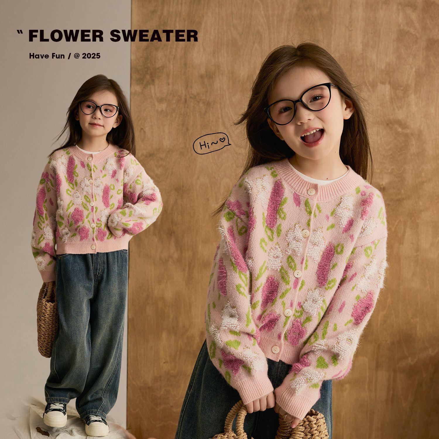 2026 Stylish Children s Flower Knit Cardigan Sweater Jacket for Girls Size 100