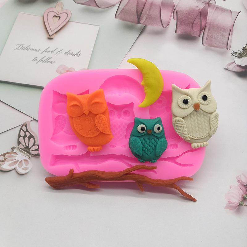 Moule en Silicone Hibou Lune Branche d'Arbre Animaux Outils de Décoration de Gâteau Fondant Moules à Cupcakes