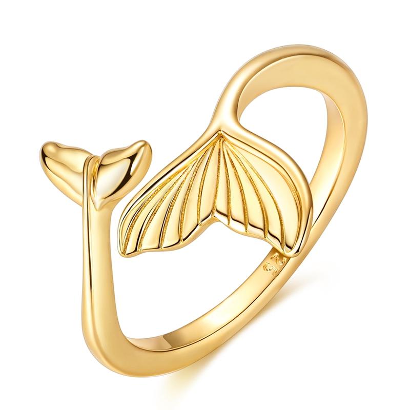 

925 Sterling Silver Mermaid Tail Open Ring Adjustable Dainty Ocean Whale Tail Ring Boho Beach Summer Jewelry Gift for Women resizable
