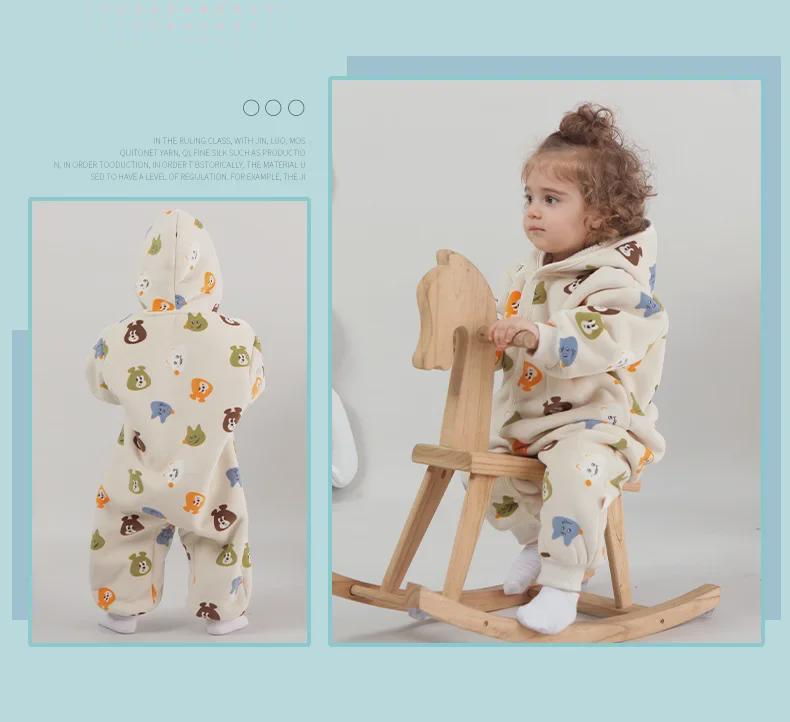 New Spring/Autumn Baby Jumpsuits: 3D Hooded Rompers for Boys & Girls, Perfect for Outings and Crawling.