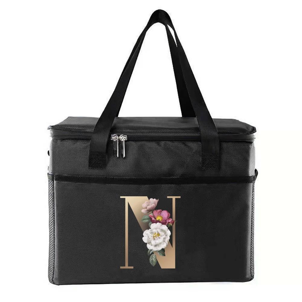 Thermal Bag Portable Lunch Bags Insulated Cooler Bag Food Bento Bags Printing Gold Letter Series Travel Picnic Storage Ice Bags