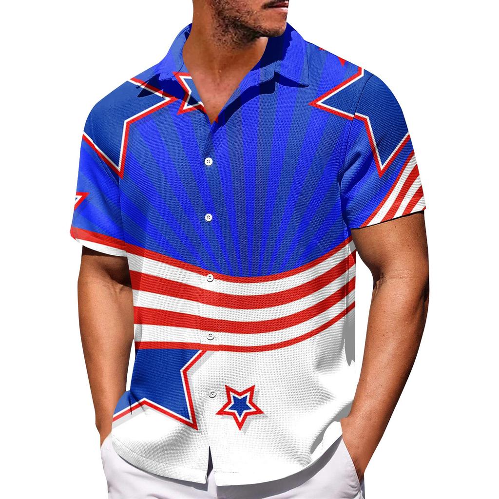 Camisas de Manga Corta con Botones y Estampado del Día de la Independencia para Hombre, Camisas Casuales de Moda de Manga Corta para Hombre