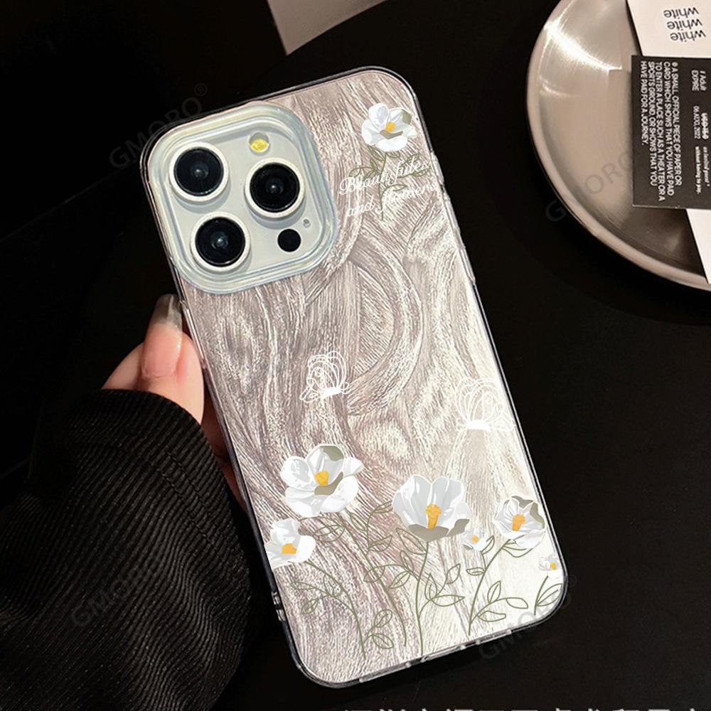 Small white flower is suitable for Apple 16promax mobile phone case iPhone17 acrylic anti-drop 14 protective case.