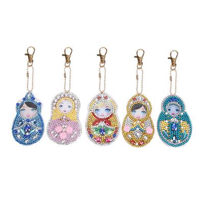 5pcs DIY Full Drill Diamond Paintng Special Shape Mandala Pattern Key Chain Kits