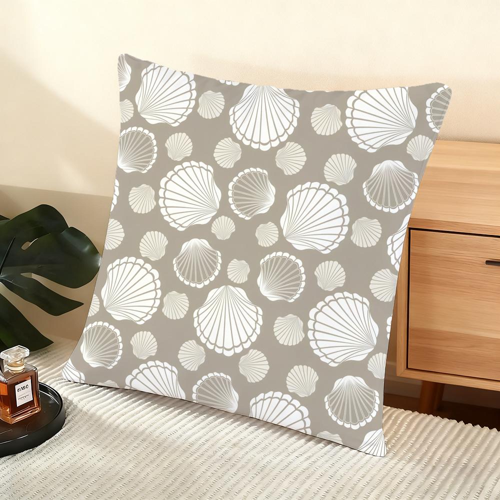 Seashell Pattern Cushion Cover Soft Short Plush Pillow Cover Smooth Cozy Texture Aesthetic Cushion Case Home Decor