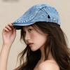 Retro Denim Newsboy Cap Adjustable Forward Flat Hat, Casual Versatile Face Slimming Artist Beret Hat for Men Women
