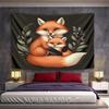 Fox Mother and Kit with Floral Accents Pattern Wall Hanging Tapestry Decorative Tapestry Home Decor for Bedroom and Living Room