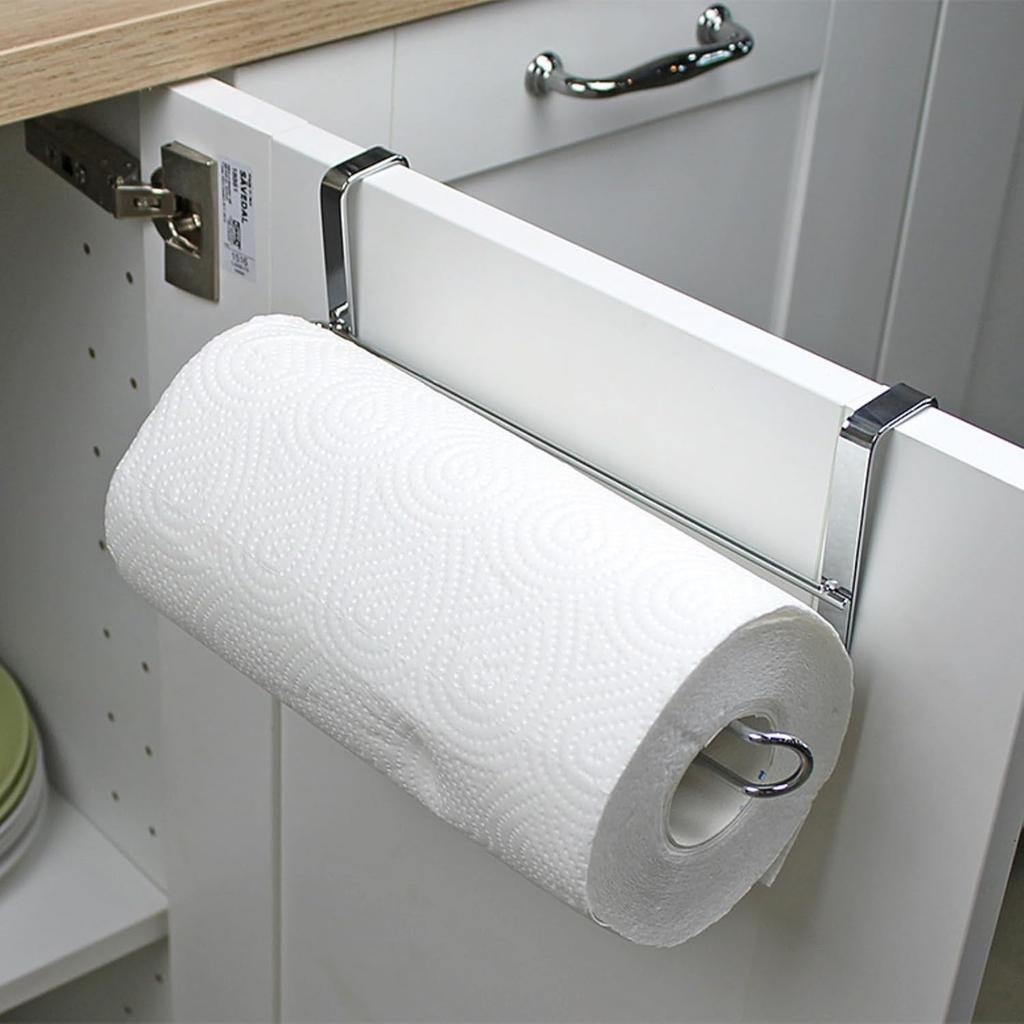 Sturdy and Durable Stainless Steel Kitchen Over Door Roll Paper Holder Paper Towel Rack Hanger
