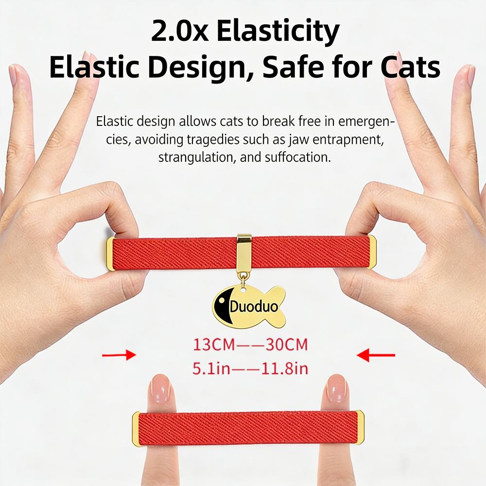 Personalized Free Customized Cat Collar Cute Fish Metal Necklace Pet ID Name Tag GPS Tracker Kitten Dog Breakaway Elastic Collar