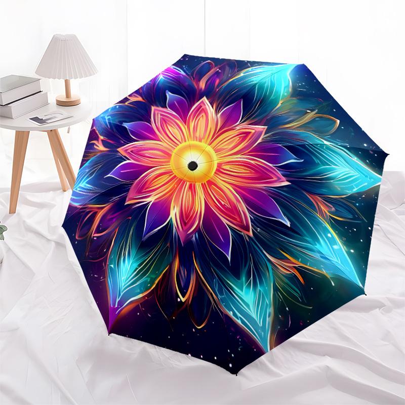 1pc Cosmic Floral Mandala Umbrella with Plastic Handle,Suitable for All Seasons Home Travel Outdoor UmbrellaDD1110