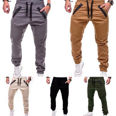 SELX Men Exercise Stitching Sport Zip Pleated Casual Pants