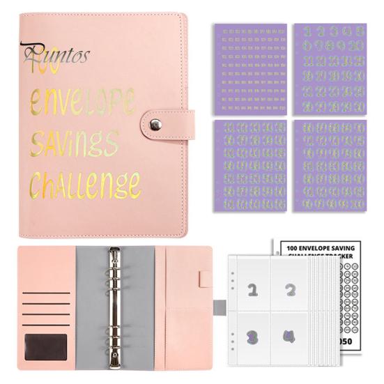 

Папка-переплет на 100 дней с прозрачным конвертом для наличных денег, наклейка с номером, многоразовая папка с 6 отверстиями, планировщик бюджетных книг, органайзер для денег, альбом розовый