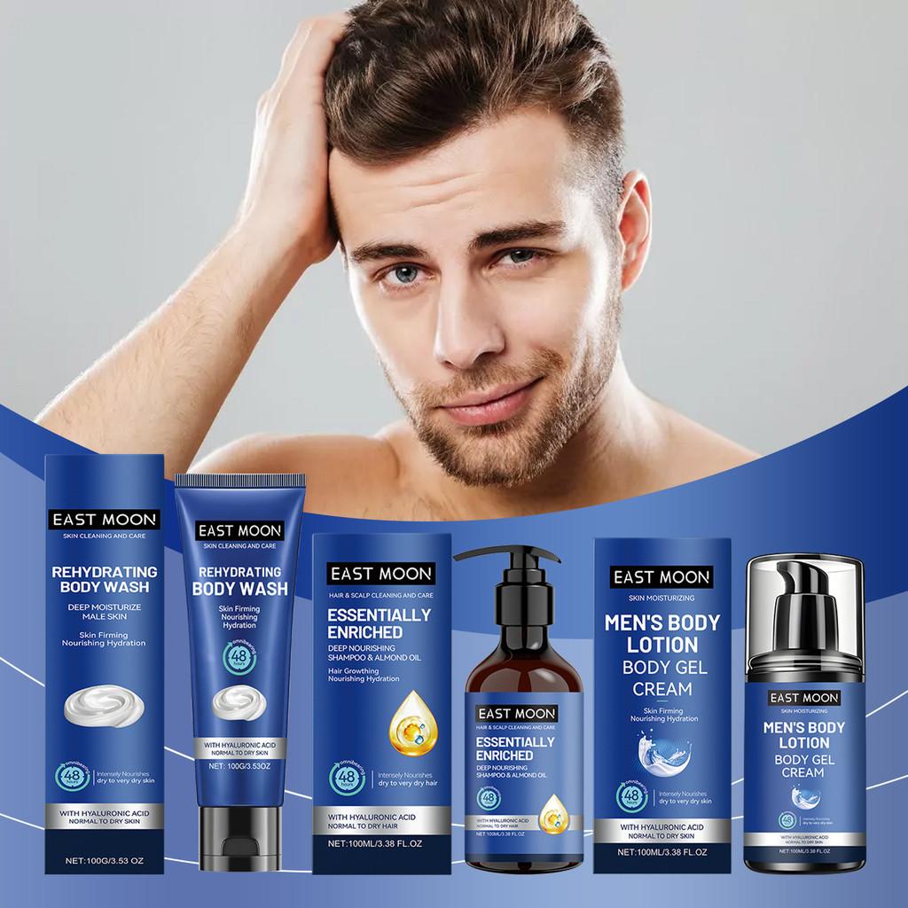 Conjunto de Cuidados Corporais Masculinos East Moon Gel de Banho Hidratante e Refrescante Shampoo Loção
