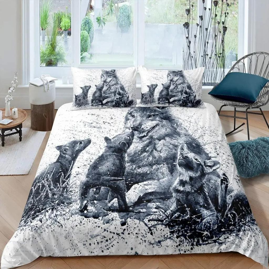 3D Design Printed Wolf Bed Cover Kit Wild Snow Wolf Animal Comforter Cover Full Size Single Size Full Queen Dimension King Size Adult Kids Bedclothes