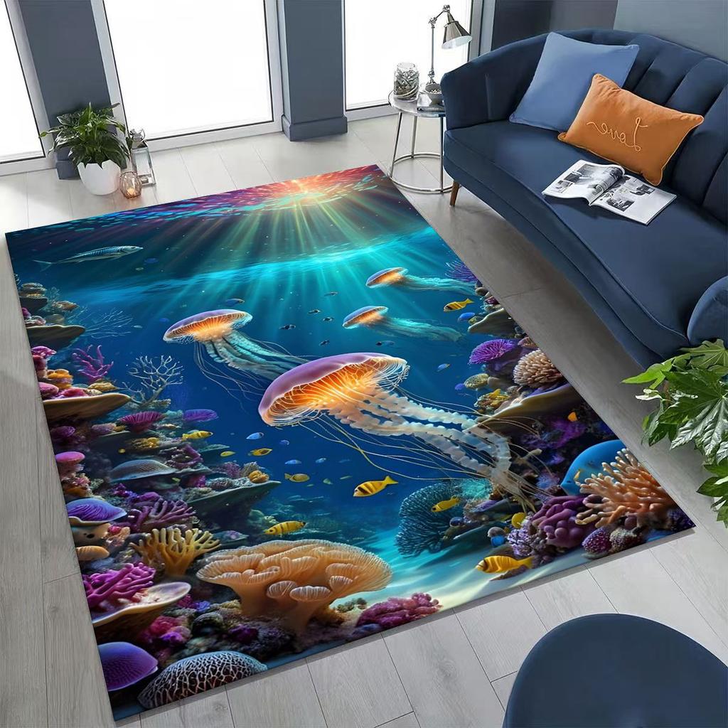 2026 New Underwater World Sea Dolphin Turtle Coral Rug for Bedroom Living Room Sofa Home Doormat Decor,Kids Non-slip Floor Mat