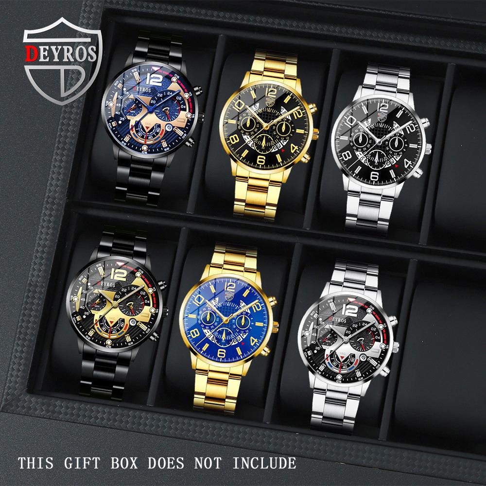 Watch 6-Piece Set Men S Steel Belt Watch Quartz Watch Fashion Watch Casual Watch