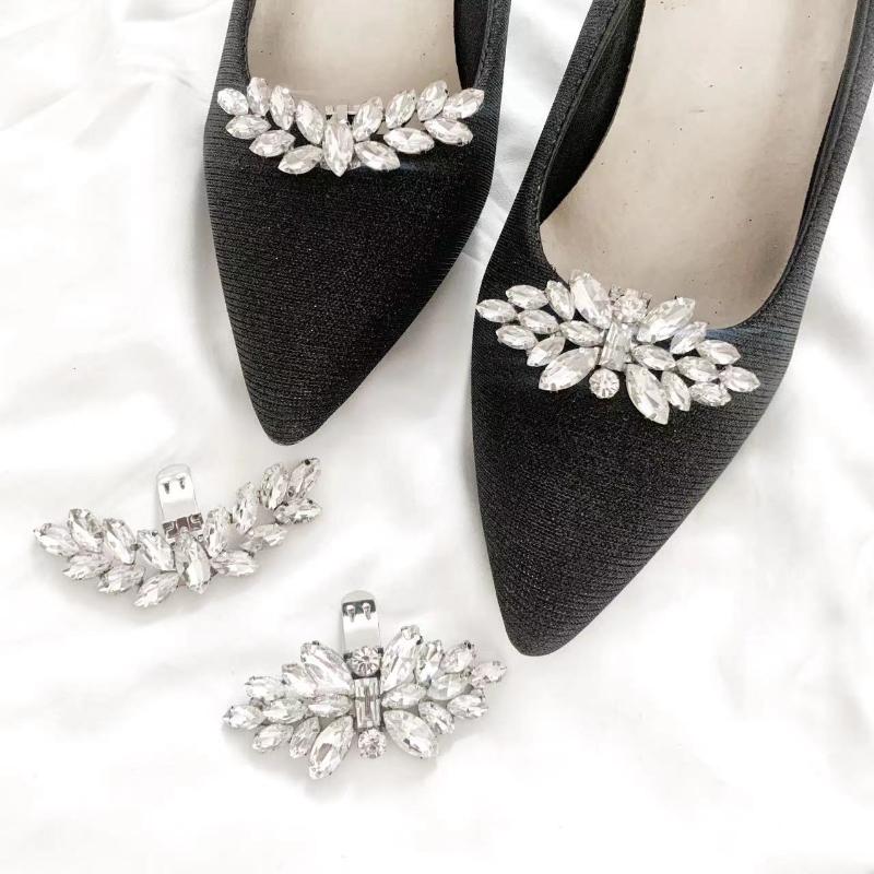 1 Pcs Fashion Shiny Crystal Shoes Decorations Clip Women Shoe Buckle Accessories High-Heeled Square Rhinestones Removable Shoes D