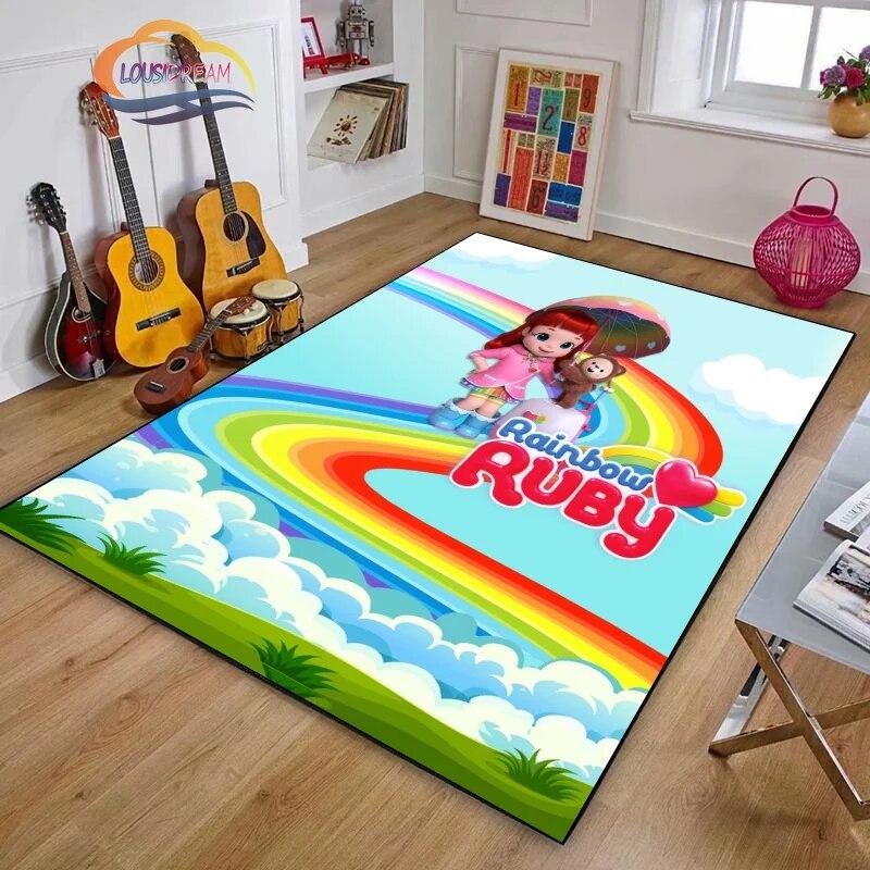 3D Printing Rainbow Ruby Series Carpet Lulu and Bear Cartoon Living Room Bedroom Non-slip Rug Soft Play Area Floor Mat Girl Gift