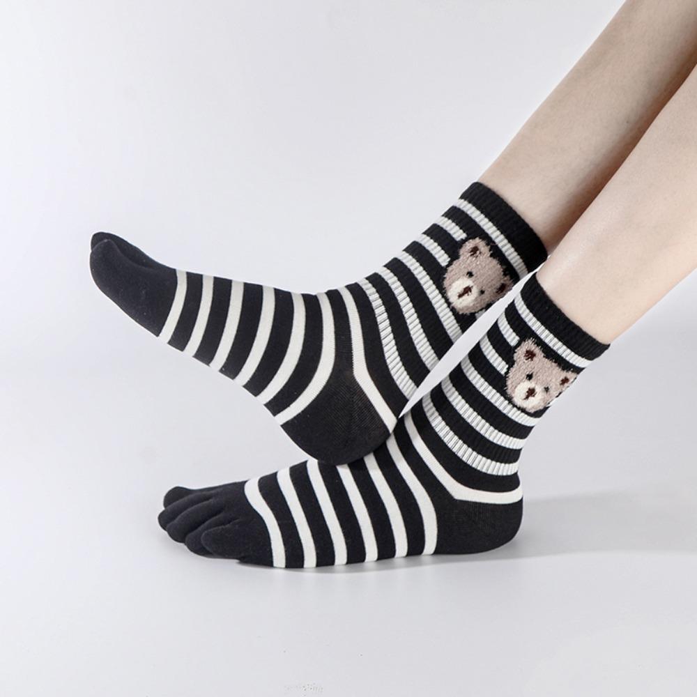 1 Pair Cartoon Bear Toe Socks Breathable Mid-tube Socks Cute Five Finger Socks  Unisex