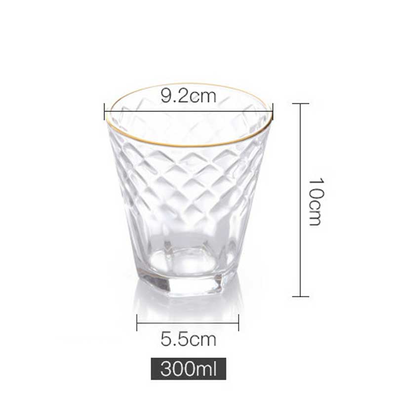 3/2/Pcs Embossed Glass Cup Coffee Mug Transparent Gold Rim Whisky Wine Glass Home Office Bar Milk Beer Juice Drinking Water Cups
